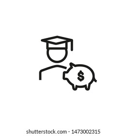 College fund line icon. Piggy-bank, student, graduation. Budget for education concept. Can be used for topics like investment, savings, loan for education