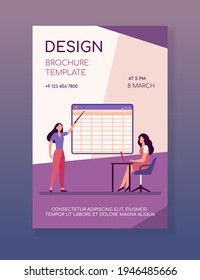 College girl giving report to teacher. Trainer explaining task to adult student flat vector illustration. Education, online distant learning concept for banner, website design or landing web page