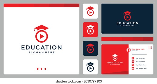 College, Graduate, Campus, Education logo design. and play button logo, video. Business card