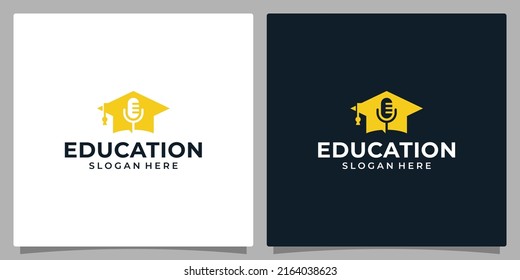 College, Graduate cap, Campus, Education logo design and microphone logo vector illustration graphic design.