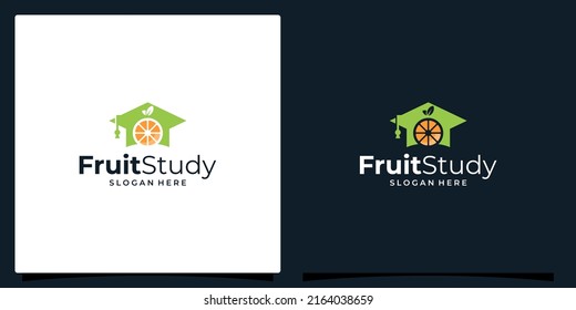 College, Graduate cap, Campus, Education logo design and orange fruits logo vector illustration graphic design.