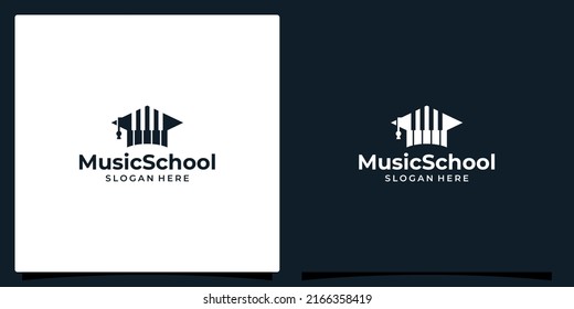 College, Graduate cap, Campus, Education logo design and music piano logo vector illustration graphic design.