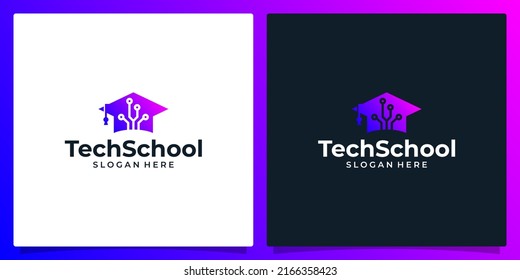 College, Graduate cap, Campus, Education logo design and symbol tech, internet, system, Artificial Intelligence and computer logo vector illustration graphic design.