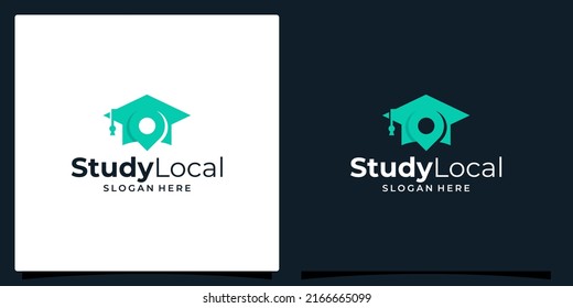 College, Graduate Cap, Campus, Education Logo Design And Local Pin Location Icon Symbol Logo Vector Illustration Graphic Design.