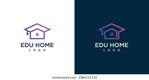 College, Graduate Cap, Campus, Education Logo Designs. Home Architecture Study with Lineart Outline Style Logo Designs Vector Illustration.