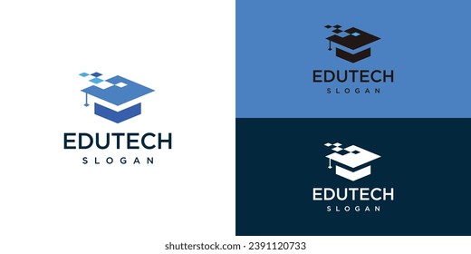 College, Graduate Cap, Campus, Education Logo Designs. Graduate Cap with Technology Symbol Logo Designs Vector Illustration.
