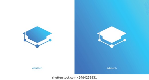 College, Graduate Cap, Campus, Education Logo Designs. Graduate Cap with Technology Symbol Logo Designs Vector Illustration.