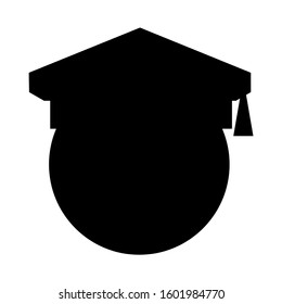 college graduate, head and hat, black vector icon