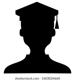 college graduate, head and hat, black vector icon