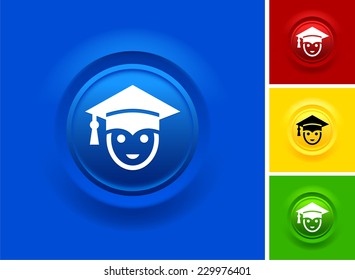 College Graduate on Blue Bevel Round Button