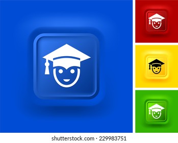 College Graduate on Blue Bevel Square Button