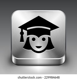 College Graduate on Silver Square Button