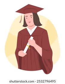 College Graduate Frau in Graduation Kleid Holding Diplom für Graduation Concept Illustration