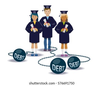 College graduates with their loans. Vector illustration .eps10