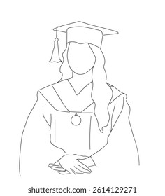 college, graduate.Woman celebrating graduation hand drawn line art
