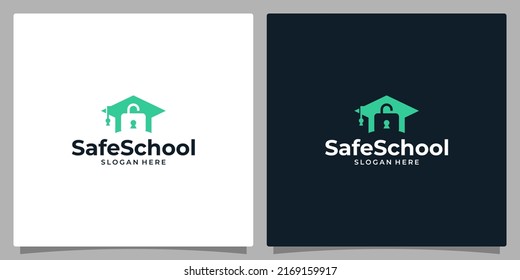 College, Graduation Cap, Campus, Education Logo Design And Security Padlock Illustration Vector Design.