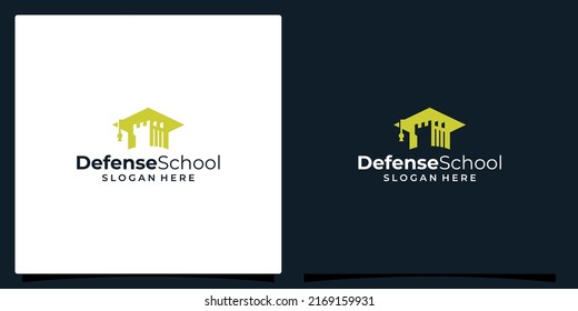 College, Graduation Cap, Campus, Education Logo Design And Strong Tower Defense Castle Illustration Vector Design.