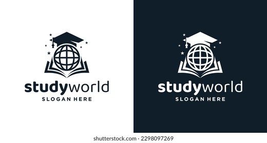 Colegio, Título de Graduación, Campus, Diseño del logotipo de Educación con ilustración vectorial gráfico mundial de libros. Símbolo, icono, creativo.