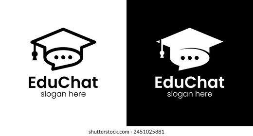 College, Graduation cap, Campus, Education logo design template with chat bubble graphic design vector. Symbol, icon, creative.