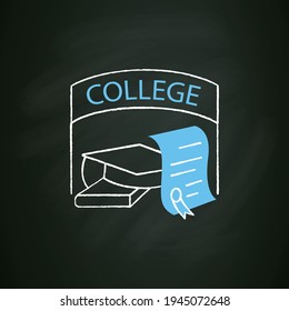 College graduation chalk icon. Successful training completion. Books and graduate hat. Diploma.Bachelor degree. Graduation concept. Isolated vector illustration on chalkboard