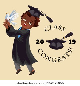 College graduation flat colorful poster with inscription class 2018 congrats vector illustration.