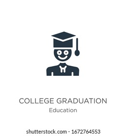 Icono de graduación universitaria vectorial. Icono de moda de la graduación de la universidad plana de la colección de educación aislado en fondo blanco. La ilustración vectorial puede utilizarse para el diseño gráfico web y móvil, el logotipo, 