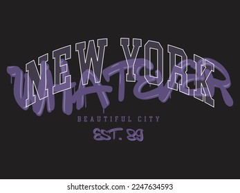 College and graffiti style graphic vector. New York varsity style graphic vector.