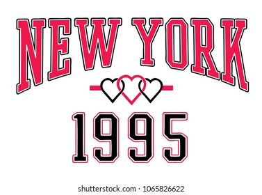 college graphic with typography.Vector Typography.Script typography.College graphic.New york with heart.apparel print