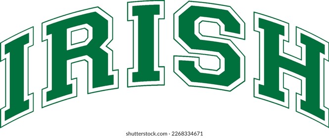 Colegio de Lemas de la Universidad Green Varsity con Lucky St Paddy's Day Irish. Colocación De Logotipo Vector Para Camiseta, Tote, Cartel. St Patricks, Lucky, luck Irlanda.