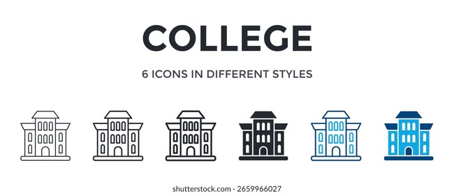 Ícone Da Faculdade Na Ilustração De Vetor De Estilo Diferente. Projetado Em Linha Fina, Linha Regular, Linha Em Negrito, Glifo, Linha De Cor E Estilo De Glifo De Cor Pode Ser Usado Para Web