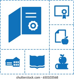 College icon. set of 6 college filled icons such as book, paper and apple, diploma, school