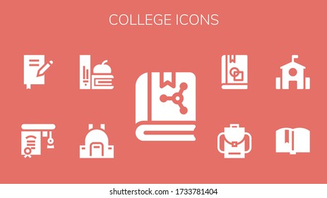 conjunto de iconos de la universidad. 9 íconos rellenos del colegio. Libro incluido, mochila, libros, educación, iconos escolares