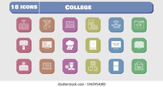 college icon set. included student, learn, maths, book, learning, student-desktop, student-smartphone, cloud library, professor icons on white background. linear, filled styles.