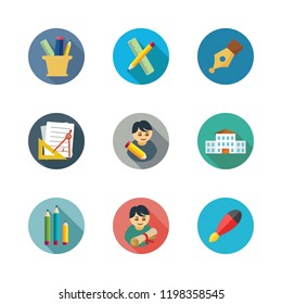 college icon set. vector set about school, pen, pencil and graduate icons set.