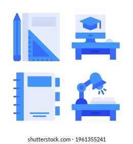 College icons set = book, monitor, notebook, lamp desk. Perfect for website mobile app, app icons, presentation, illustration and any other projects.