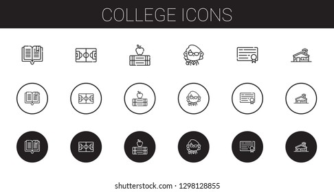 college icons set. Collection of college with book, football field, books, teacher, diploma, school. Editable and scalable college icons.