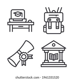 College icons set laptop, backpack, certificate, library. Perfect for website mobile app, app icons, presentation, illustration and any other projects.