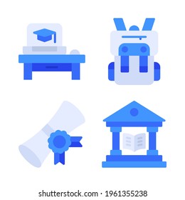 College icons set = laptop, backpack, certificate, library. Perfect for website mobile app, app icons, presentation, illustration and any other projects.