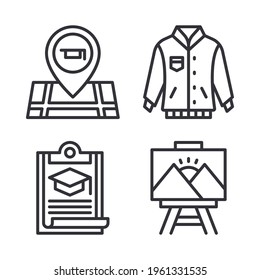 College Icons Set Pin, Varsity Jacket, Clipboard, Canvas. Perfect For Website Mobile App, App Icons, Presentation, Illustration And Any Other Projects.