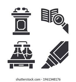College icons set = podium, search book, chemistry, highlighter. Perfect for website mobile app, app icons, presentation, illustration and any other projects.