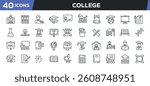 College icons set. Web line icons collection related education, school, academic, learning. Perfect pixel vector illustration isolated on white background.