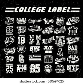 college label set. Vintage tee print