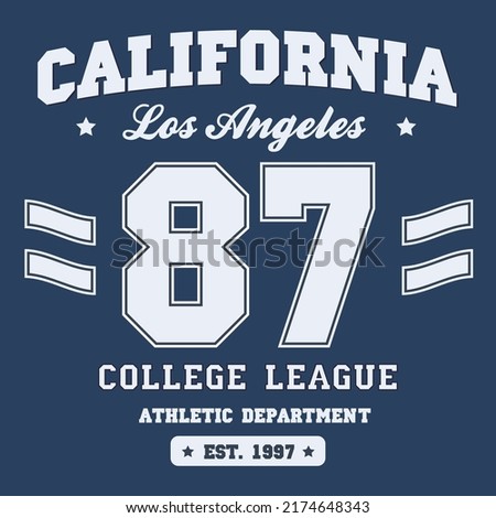 College league print for t-shirt design. Los Angeles, California typography graphics for college appare