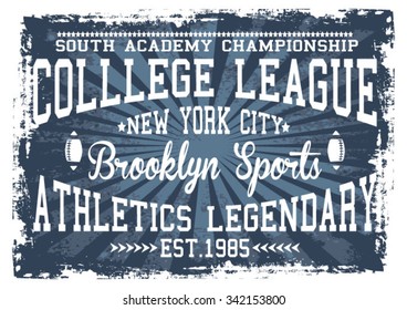 College League vector print and varsity. For t-shirt or other uses in vector.