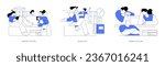 College lessons isolated cartoon vector illustrations set. Before lecture, student being late for the classes, boring lecture, educational process, student lifestyle vector cartoon.