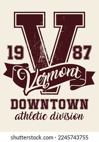 College letter V varsity style lettering and slogan written illustration. Vector illustration. College print for apparel.