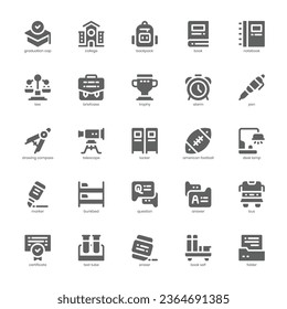 College Life icon pack for your website, mobile, presentation, and logo design. College Life icon solid design. Vector graphics illustration and editable stroke.