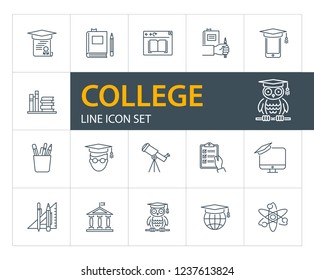 College line icon set. Book, owl, university. Education concept. Can be used for topics like graduation, studying, degree