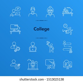 College line icon set. Teacher, student, training. Education concept. Can be used for topics like knowledge, development, university