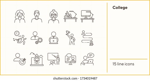 College line icon set. Teacher, student, training. Education concept. Can be used for topics like knowledge, development, university